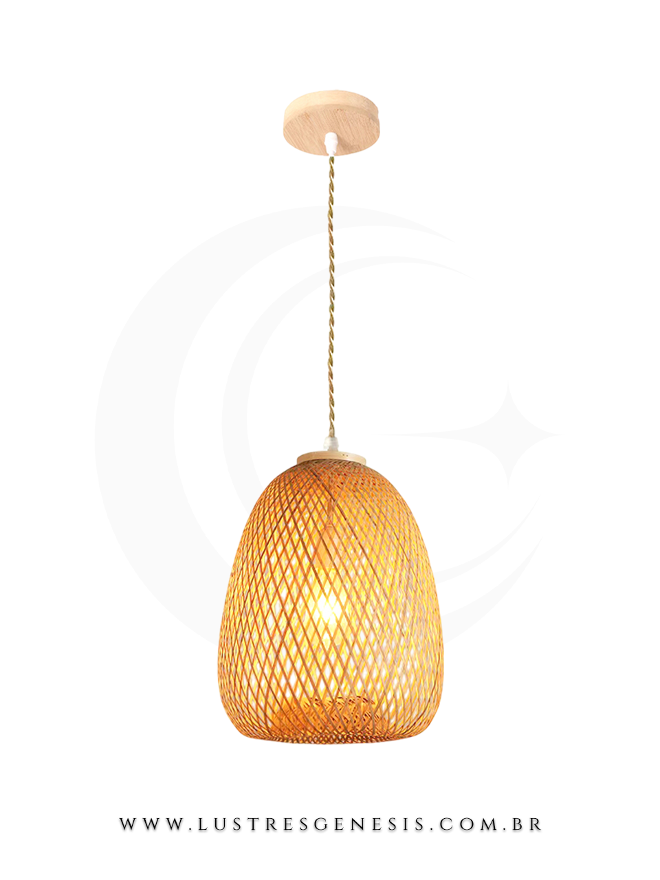 Luminária pendente de madeira Hiva feita de fibra de bambu, ideal para mesas, balcão de cozinha, área gourmet e ambientes rústicos.